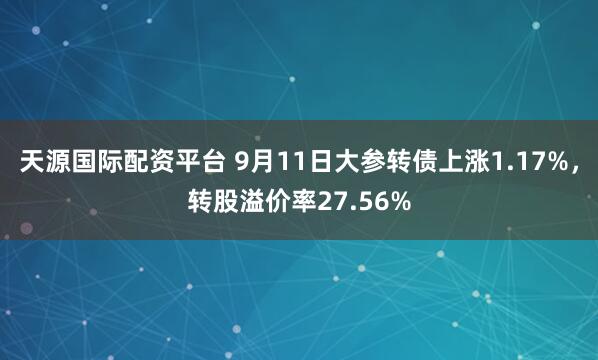 天源国际配资平台 9月11日大参转债上涨1.17%，转股溢价率27.56%