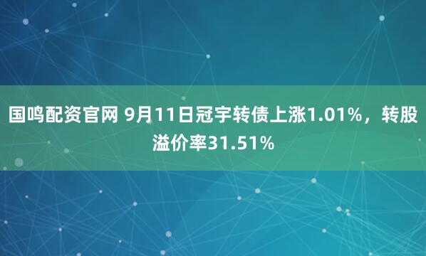 国鸣配资官网 9月11日冠宇转债上涨1.01%，转股溢价率31.51%